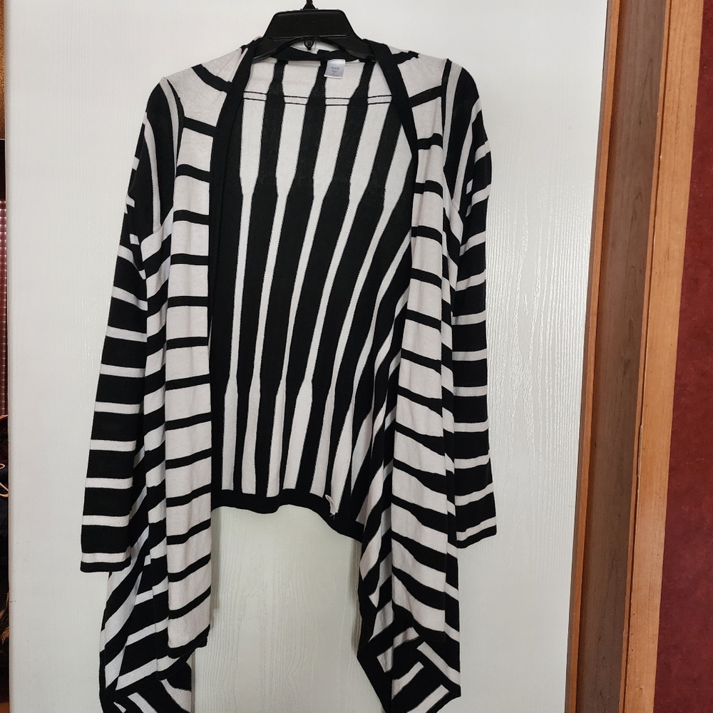 New York & Company Black and White Asymmetrical Cardigan Size  S